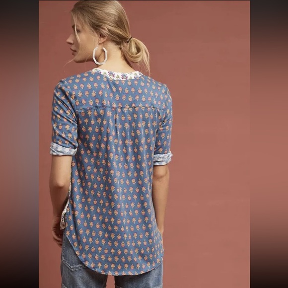 Mauve Mandan Top Anthropologie Small Blouse Blue Green - Picture 2 of 14